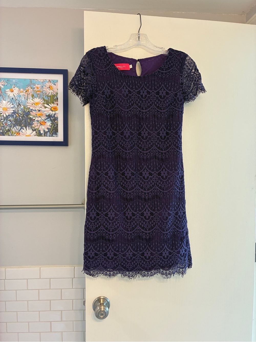 Anthropologie pinkyotto Purple Lace Short Sleeve Sheath Mini Dress XS
